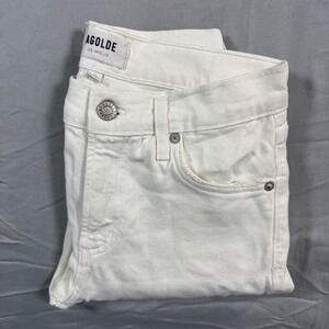 AGOLDE Toni High Rise Straight Leg Jeans White Distressed Raw Hem Womens 25 Boho